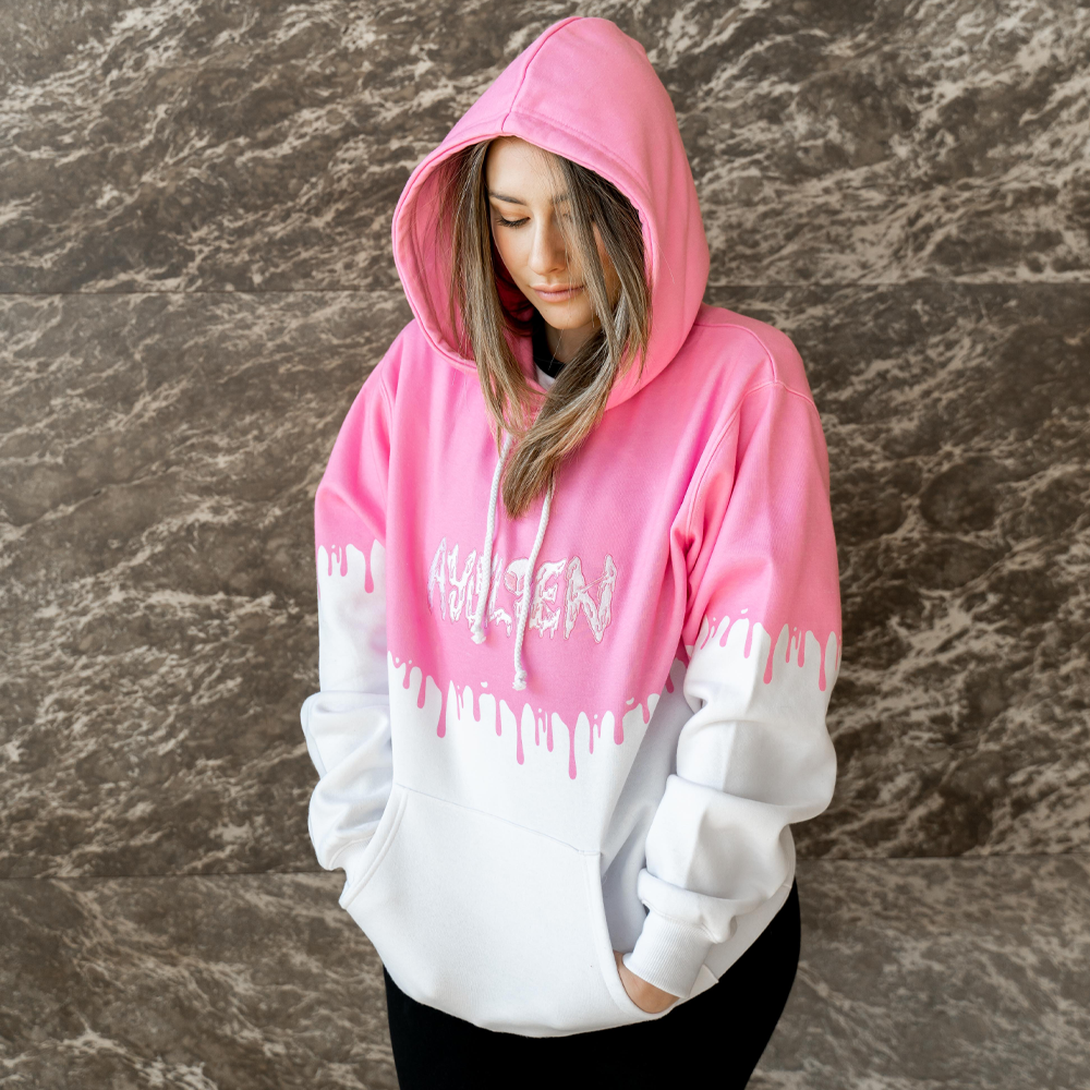 Pink drip hoodie hotsell